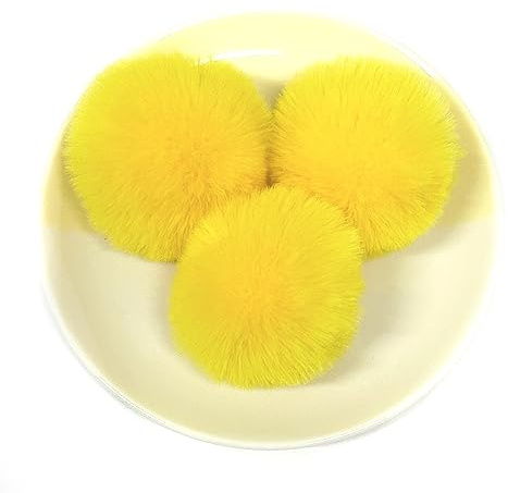Wambere 30 Stück 5cm Pompons Kunstfell Bommel Farbiger Fellknäuel mit Elastischer Schlaufe für DIY Basteln Weihnachtsdekoration Tischdekoration Geburtstagsdeko Kleideraccessoires,Gelb
