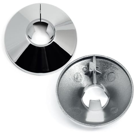 Chrome Pipe Collars - 15mm Radiator Pipe Hole Collars, Pack of 2 Snap On Chrome-Plated Plastic Covers, 4.5cm Wide