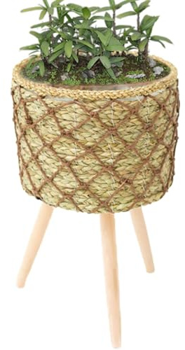 Soporte para macetero tejido, soporte para plantas de mimbre con patas | Soporte para macetas con 3 patas de madera - Soporte para flores, soporte para macetas, cesta para macetas de interior