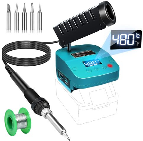Cordless Soldering iron for Makita 18V Battery Fast Heating,Electric Digital LCD Soldering Station With USB and Type C Charge Ports,Portable Adjustable Solder iron kit for DIY,jewelry,Appliance Repair