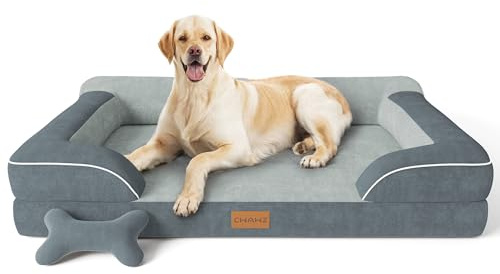 CWAWZ Orthopädisches Hundebett Grosse Hunde,114x89cm XL-Plus Hundebett mit Knochenspielzeug, Kühlender Memory Foam Waschbar Hundesofa, Wasserdicht rutschfest Großes Hundesofa,Dunkel Grau
