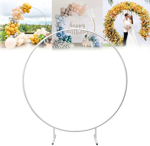 HJXGQJM Metall Luftballon Bogen Kit, Gold Runde Hintergrund Stand Kreis Ballon Bogen Rahmen Stand Für Hochzeitszeremonie Geburtstagsfeier Baby Braut Dusche Jubiläum Dekoration(White,200cm)