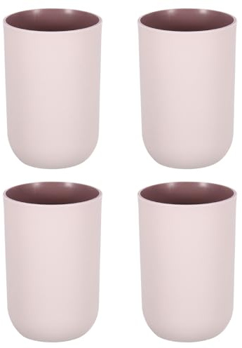 QUARKZMAN 4Pcs Gobelets en Plastique, Double Couleur Incassable Réutilisable Gobelet de Salle de Bain Porte-Gobelet pour Rince-Bouche Porte-Brosse à Dents, Rose