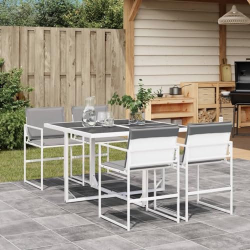 Tidyard 5-TLG.Garten-Essgruppe mit Kissen Terrassenmöbel Set Gartengruppe Gartenmöbel Set Sitzgarnitur Gartengarnitur Sitzgruppe Gartenmöbelset Tisch mit Stuhl für Garten Terrasse Weiß Textilene