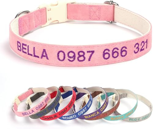 Hundehalsband aus Leder, personalisierbar, bestickt mit Namen und Telefonnummer, Anti-Verlust-Hundehalsband, als Geschenk