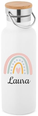 Worfull Regalos Botella de agua personalizada para niños, Botella de agua acero inoxidable, con varios diseños, Térmica Boca Estándar - Sin BPA, para Niños Deporte, Ciclismo, Parque. (RAIBOW ROSA)