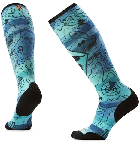 Smartwool, Women's, Ski Targeted Cushion Topo Treasures Print Over The Calf Socks, Nightfall Blue, Medium