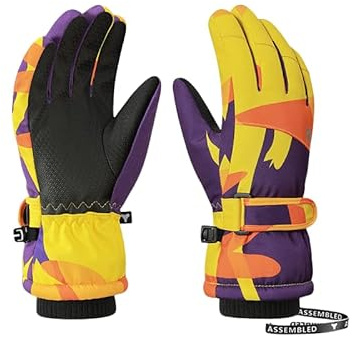 JJZS Boys Girls Ski Snow Gloves Waterproof Winter Insulated Thermal Kids Snowboard Gloves for Skiing Snowboarding Ice Skating Snow Sleds Extreme Cold Weather Ski Gear (Yellow, M (8-12))