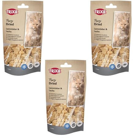 Trixie Freeze Dried Lammleber & Lachs | 3er Pack | 3 x 25 g | Ergänzungsfuttermittel für Katzen | Gefriergetrockneter Snack | Bei Futtermittelallergien geeignet | Ohne Zusätze