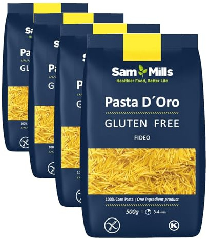 Sam Mills - Fideos Sin Gluten - 1 paquete de 2000 g - 100% Harina de Maíz - Fabricado en Instalaciones Sin Gluten - Mejora el Tránsito Intestinal - Ideal para Dietas Veganas