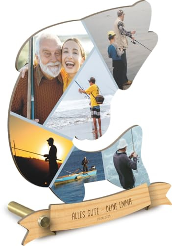 Personalisiertes Fotomosaik Holzbild - Geschenk für Angler zum Geburtstag - Fisch Wandbild