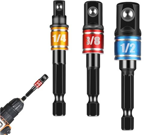 Impact Driver Socket Adapter Set – Convert Drill Bits to 1/4”, 3/8”, 1/2” Extensions for Cordless Drills & Impact Wrenches, A Practical Gift for UK Dads, Husbands, and DIY Enthusiasts