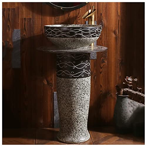 GLJTUO Standwaschbecken Aus Keramik Im Retro-Industrie-Stil, Mit Standfuß, Hartem Und Leicht Zu Reinigendem Standwaschbecken, Wasserdichter Und Rostfreier Waschbecken-Arbeitspl(H Without Mirror)