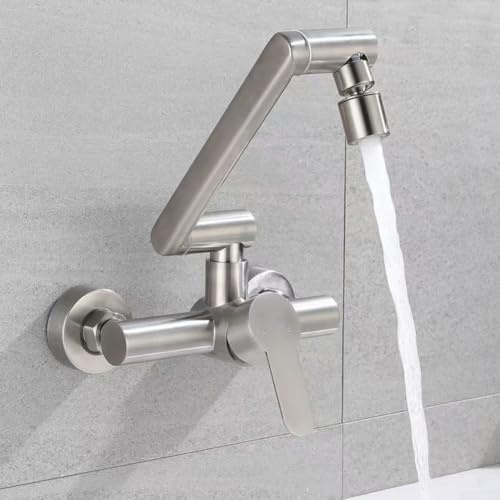 Rubinetto per lavabo pieghevole girevole a 360°, rubinetto per acqua calda e fredda a parete in acciaio inox con beccuccio girevole per bagno e cucina