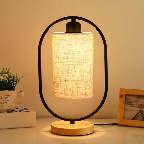 OKSANO Moderne Schreibtischlampen mit Schalter, Leinen Lampenschirm Metall Schreibtisch Licht Holz Nachttisch Nachtlicht für Wohnzimmer, Büro, Zimmer Nachttisch, Schlafzimmer (Schwarz)