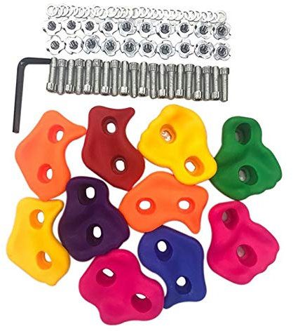 Cpolebev 10Pcs Mixed Color Plastic Children Kids Rock Climbing Wood Wall Stones Hand Feet Holds Grip Kits with Screws