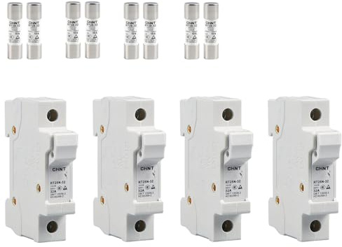 HERKINDNESS 4 Stück-Set Photovoltaik-Sicherungshalter, RT28N-32 1P Solar Sicherungshalter, Weiß PV Sicherungshalter, inkl 8 Stück Solar Sicherung - für Industrieanlagen und Haushaltsgeräte