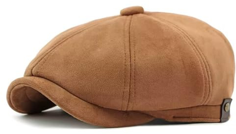 Schirmmütze Herren Winter Wildleder Style Newsboy Schiebermütze Retro 8-Panel Flatcap (DE/NL/SE/PL, Numerisch, 55, 59, Khaki)