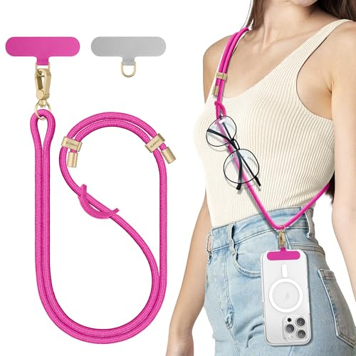 SURPHY Phone Lanyard with Tether Tab, Adjustable Crossbody Phone Strap | Neck Mobile Phone Lanyard Compatible with Most Phones, Key Lanyard and more, Hot Pink