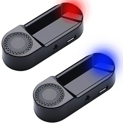 2PCS Solar Powered Fake Car Alarm Flashing Light with Blue Red Led Intelligent Light Sensor Car Alarm System Anti Theft Solar Security Light Simulated Dummy Warning for Van Vehicle with USB Port