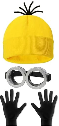 Fartoni Disfraz Amarillo de Halloween para Adultos y Niños – 3 Piezas de Accesorios de Cosplay: Gorro, Gafas, Guantes– Ideal para Mujeres, Hombres y Adolescentes – Perfecto para Halloween, Carnaval