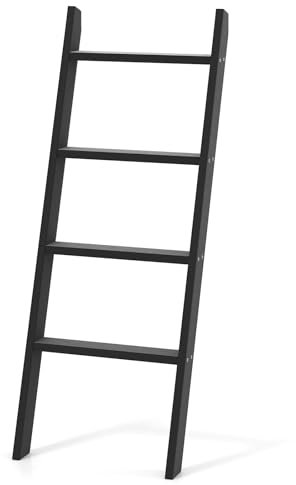 GIANTEX Toallero Escalera de Baño con 4 Barras para Colgar Toallas y Ropas, Estantería contra la Pared, 50 x 50,5 x 128,5 cm, Toallero de Madera 4 Niveles para Baño, Salón, Dormitorio (Negro)