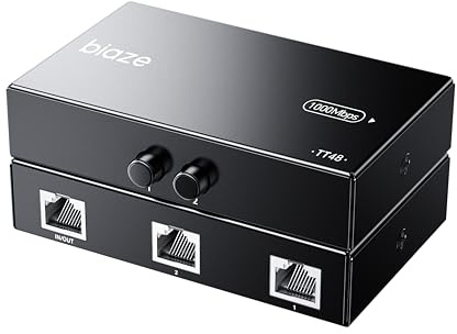 biaze TT48 2-in-1 Out RJ45 Netzwerk Switch, 2x1 / 1x2 manueller LAN-Selektor für Internet und Netzwerk, kein EIN- und Ausstecken erforderlich, PC-Netzwerk-Sharing-Box für Desktop-PCs und Laptops