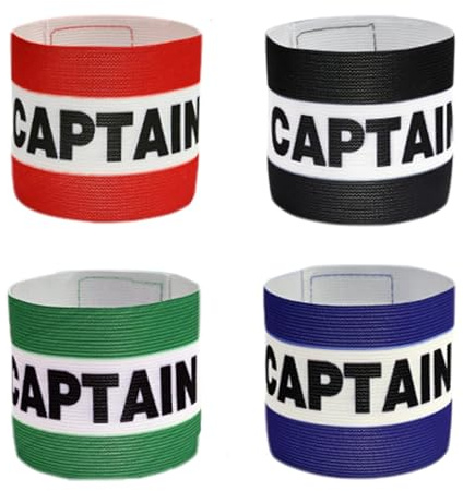 fKiZanthene Captain's Armbands, 4 Pcs Kids Football Armband Set, Black Blue Green Red, Nylon with Velcro, 8 x 32 cm for Training & Matches
