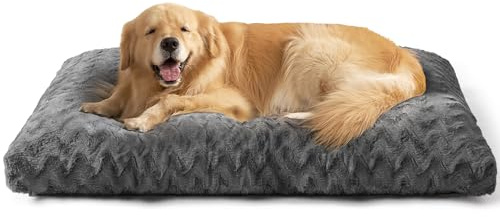 EHEYCIGA Hundebett Grosse Hunde Waschbar, 104x68cm, XL Hundekissen Flauschig für große Hunde, Kuschelig Umkehrbare Hundematte mit Kunstpelz und Kunstleinen, Dunkelgrau