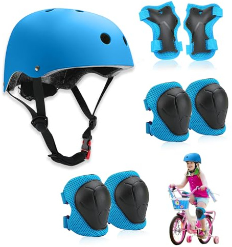 Zyluniy Protection Roller Enfant, 7 Pcs Sets de Protection Rollers, Réglables Coudières Genouillère, Casque Vélo Enfant Kit pour Roller, Vélo, Skateboard, Trottinette - Bleu