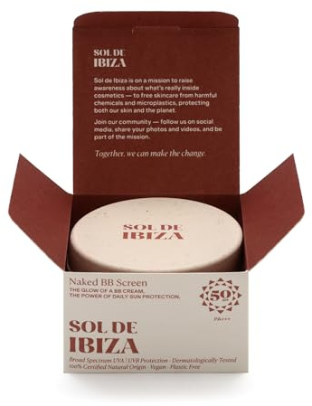 Naked BB Screen SPF50 - Protector Solar Mineral BB Cream, SPF50 PA+++, Hidratante Facial Natural, Acabado Desnudo, Vegano, Para Pieles Sensibles, 35G PRODUCTO A++