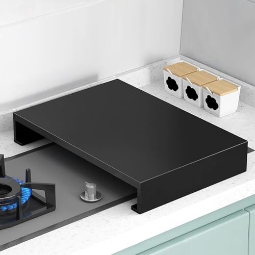 Induktionsplattenabdeckung aus Edelstahl, Herdplattenabdeckung, für Gas- und Elektroherde, Erweiterung des Platzes in der Küche (schwarz, 40 x 50 x 9 cm/16 x 20 x 3,5 Zoll)