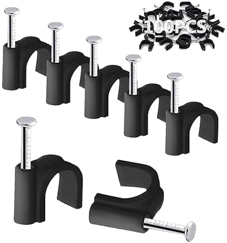 100PCS 4MM Round Cable Clips, Electrical Cable Wall Clip Cable Nail Clips Management, Wire Tidy Clips Pins Cable Tacks for Ethernet, Electrical Cables, Wires