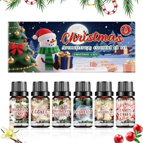 Weihnachtsöle Ätherische Öle Set - 6 X 10 Ml Duft Ölset, Winterurlaub Duft Öl Gi -FT Kit Aromatherapie Bad Spa Diffusor Für Duftöle Kerzenherstellung, Weihnachtsbaum, Süßigkeiten Stöcke