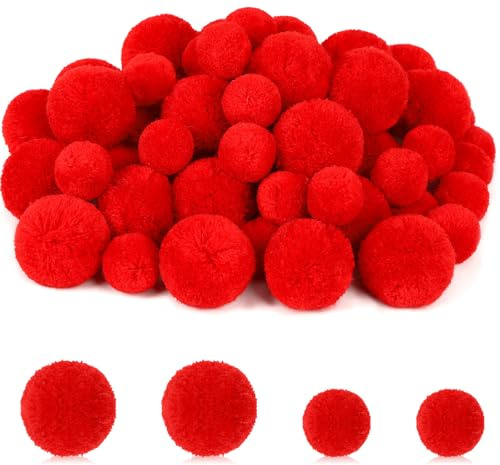 60 Stück Rot Pompons zum Basteln, 2.5/4 cm Große Pompom Flauschigen Plüsch Set Bälle Kunst Bommel für Valentinstag Verzieren Nähen DIY Lustige Kreativen Handwerk Weihnachts und Partydekoration