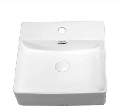 SnamicE Lavandino in Ceramica con troppopieno, Design Rettangolare per mobiletto del Bagno e Installazione su Piano, 420 * 420 * 125 mm,420 * 420 * 125mm
