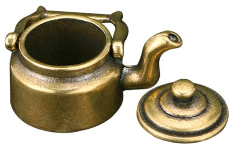 Ipetboom Miniature Brass Teapot Ornament Mini Tea Kettle Decor Small Brass Teapot Ornament for Home Office Desk Shelf Restaurant Shop Micro Scene Layout Collectible Craft Gift