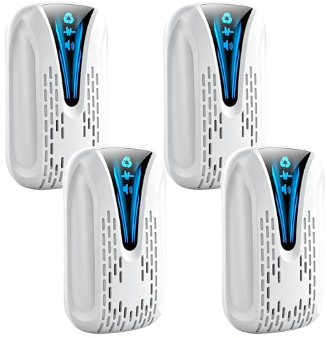 RUTIDA Repelente Ultrasónico de Plagas, 4 Pack Electrónico Repelente Mosquitos Control de Plagas, Repelente Ultrasónico Mosquitos para Interiores, Moscas, Ratones, Cucarachas, Arañas, Roedores