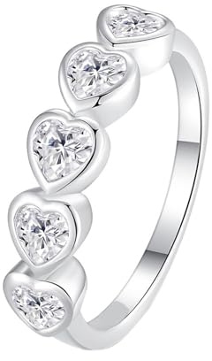 Ayoiow Echtgold Ringe Damen 585, Moissanit Herz Vorsteckring Weissgold 585 für Sie, 14 Karat Weißgold Größe 48 (15.3)