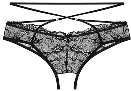 PYRUVAE Tanga sexy de encaje abierto, bragas cruzadas seductoras para mujer, calzoncillos con agujero para mujer, estampado floral, ropa interior sexy transparente