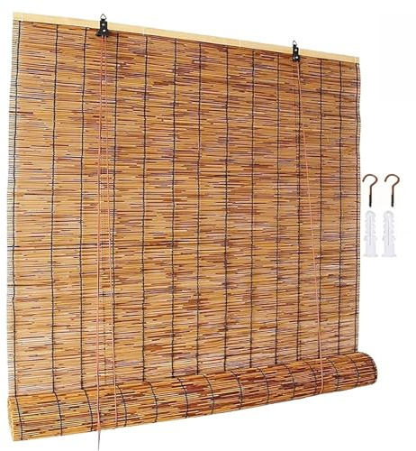 Bambusrollo 160 cm 70 cm 166 cm 90 cm 75 cm 100 cm breit Bambus Rollo Outdoor Balkon Sonnenschutz Sichtschutz ohne Bohren(braune,120W x 160H cm)