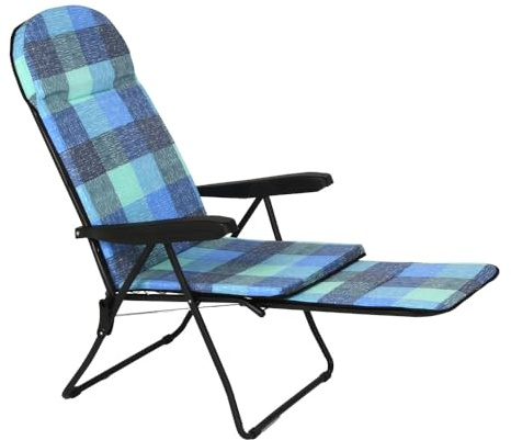 MA MAISON Sdraio Reclinabile Imbottita 166X60X63 cm - 6 Posizioni, con Prolunga Estraibile, Braccioli Ergonomici, Struttura in Acciaio, per Interno, Esterno - Made in Italy QUADRI BLU