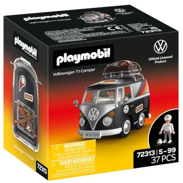 PLAYMOBIL | Volkswagen | Volkswagen T1 Camper Ger Edition | Icónico Retro Camper con Equipamiento Deportivo, portaequipajes y Hoja de Pegatinas, para niños a Partir de 4 años | 72313