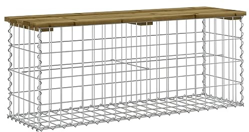 RMIHSJG Solid Pinewood Garden Bench with Galvanized Steel Base, Gabion Design 103x31.5x42 cm Impregnated Wood Pine, Compact Outdoor Bench for Limited Spaces, Park for Gardens and Patios,