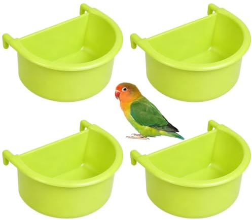 BORFUE 4 Pieces Green Bird Feeder Bird Cage Feeding Bowls Bird Feeding Dish Cups Universal Cage Accessories for Pet Parrot Parakeet Cockatiel Budgie Cage Accessories