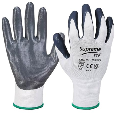 24 Pairs White Grey Nitrile Coated Nylon Safety Work Garden Gloves Builders Mens Gardening (XL)