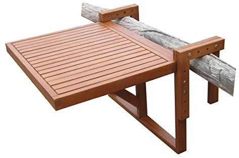 Tavolo per balcone in legno di eucalipto, 60 x 45 cm, pieghevole, da appendere alla ringhiera
