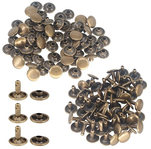 Trimming Shop Leather Rivets 100 Set Double Cap Rivets Tubular Metal Studs for DIY Crafts, Handbag, Belts, Purses, Bags, Shoes, Clothing, Repair & Replacement, 8mm, Bronze