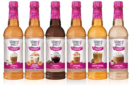 Jordan's Skinny Mixes Sugar Free Coffee Syrup, 6 Sampler Variety Pack Coffee Flavoring Syrup, Zero Calorie Drink Mix, Lattes, Baking, Protein Shake or Cocktail, Dairy & Gluten Free, Kosher, 25.4 Fl Oz