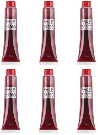Paquete de 6 disfraz de sangre roja falsa para Halloween, accesorio de maquillaje, disfraz de vampiro, zombi, pintura corporal, diversión teatral